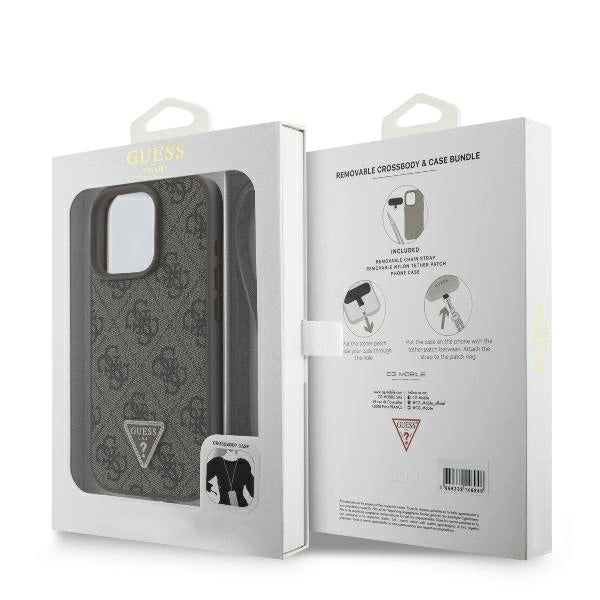 Guess lædermetall Logo Strass Crossbody Case til iPhone 16 Pro - Brown