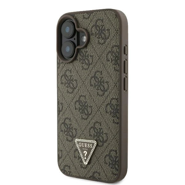 Guess læder 4G Triangle Strass MagSafe Case til iPhone 16 Plus - Brunt