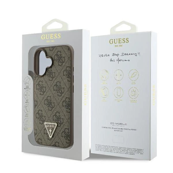 Guess læder 4G Triangle Strass MagSafe Case til iPhone 16 Plus - Brunt