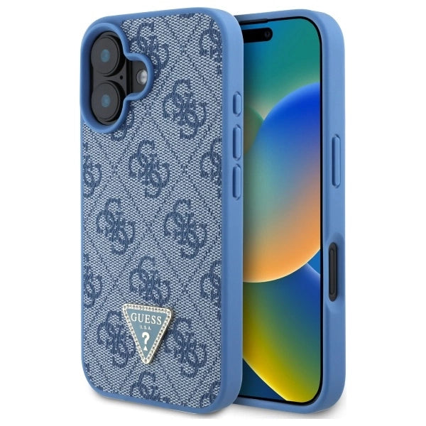 Guess Hardcase Læder 4G Triangle Strass MagSafe Case til iPhone 16 - Blå