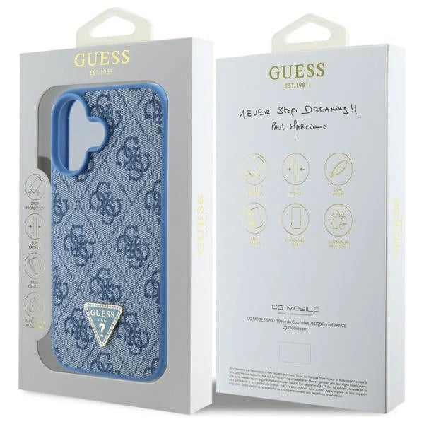 Guess Hardcase Læder 4G Triangle Strass MagSafe Case til iPhone 16 - Blå