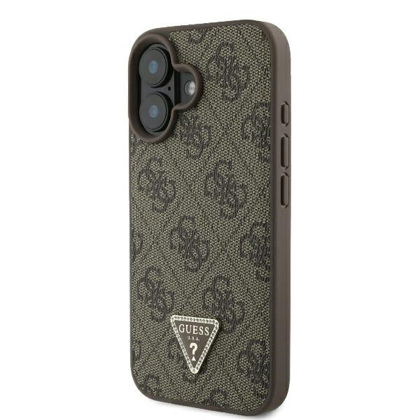 Guess læder 4G Triangle Strass MagSafe iPhone 16 Case - Brown