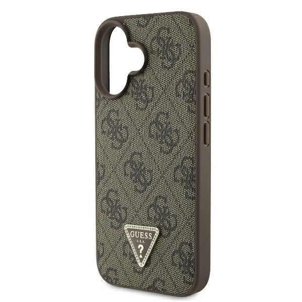Guess læder 4G Triangle Strass MagSafe iPhone 16 Case - Brown