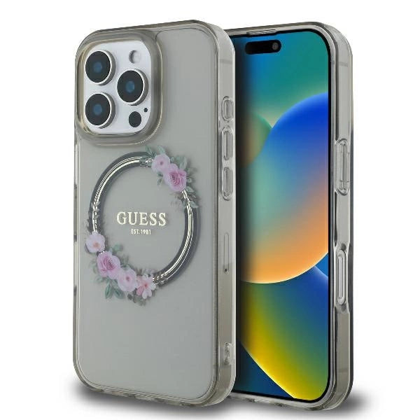 Guess IML Flowers Wreath MagSafe iPhone 16 Pro Case - sort