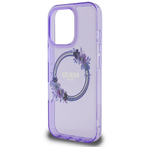 Guess IML Flowers Wreath MagSafe iPhone 16 Pro Case - lilla