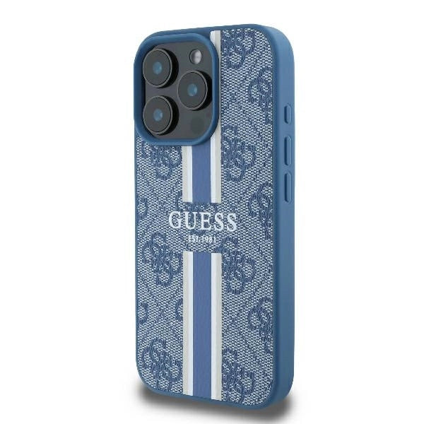 Guess 4G Printed Stripes MagSafe case til iPhone 16 Pro - blå