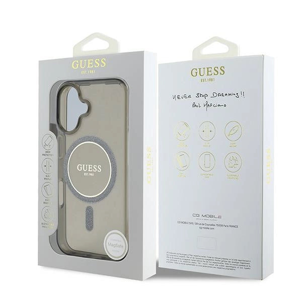 Guess IML Glitter Circle MagSafe-hylster til iPhone 16 - sort