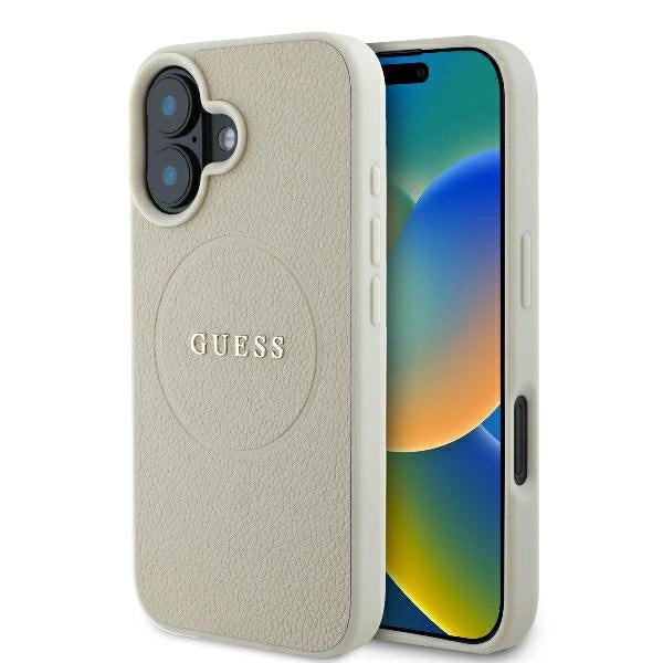 Guess Grained Ring MagSafe-hylster til iPhone 16 - beige