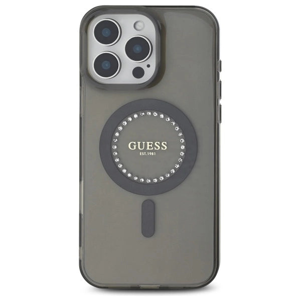 Guess IML Rhinestones MagSafe Case til iPhone 16 Pro Max - sort