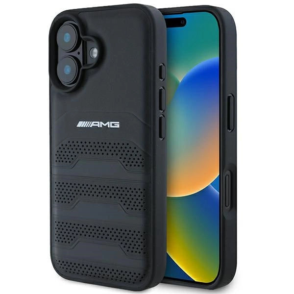 AMG læder med udstemplede linjer sort logo iPhone 16 Case - sort