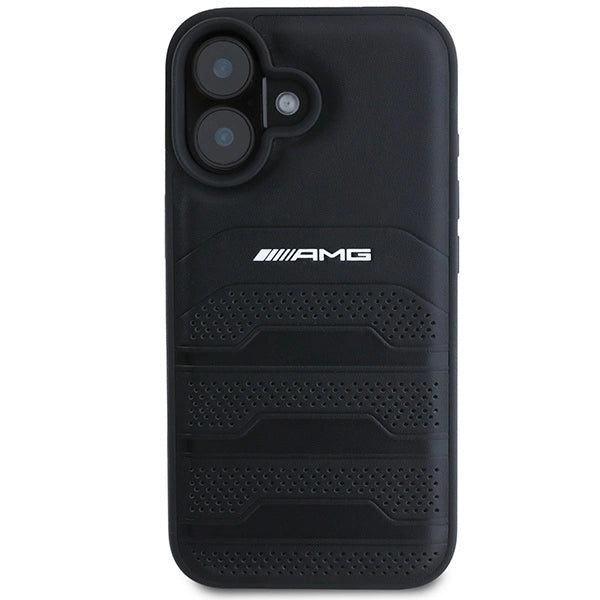 AMG læder med udstemplede linjer sort logo iPhone 16 Case - sort