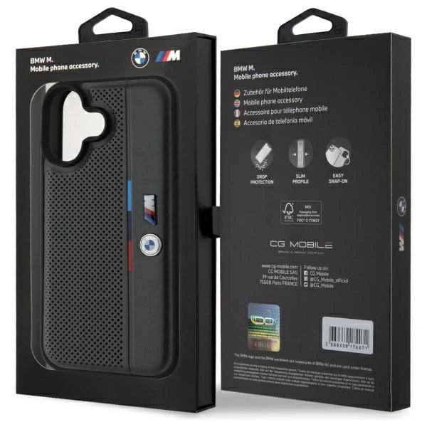 BMW M perforeret Tricolor Detail Line iPhone 16 Case - mørk grå