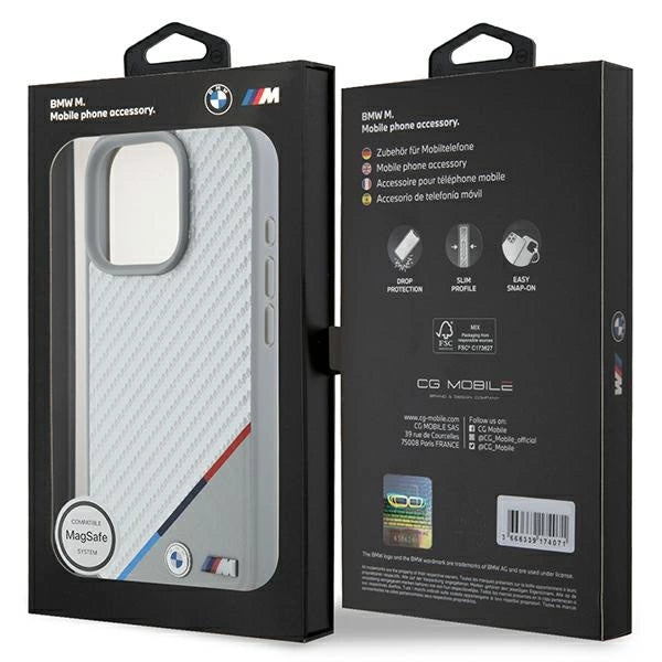 BMW M Carbon Tricolor Line MagSafe Case til iPhone 16 Pro - Grå
