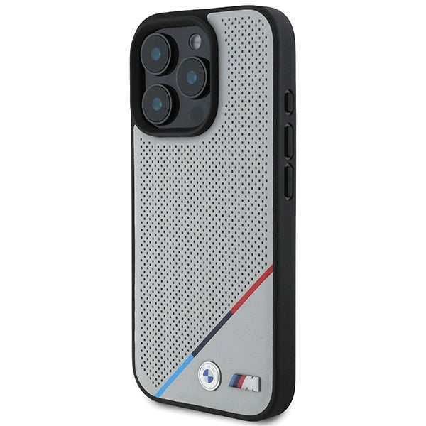 BMW M Perforeret Tricolor Line MagSafe Case til iPhone 16 Pro - Grå