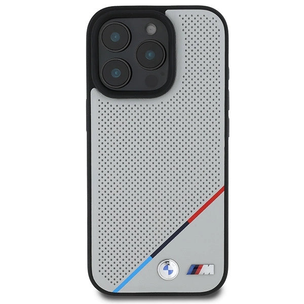 BMW M Perforeret Tricolor Line MagSafe Case til iPhone 16 Pro - Grå