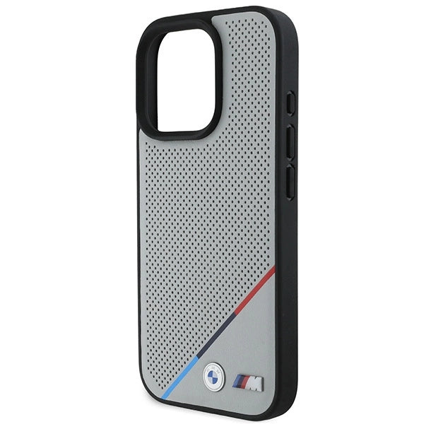 BMW M Perforeret Tricolor Line MagSafe Case til iPhone 16 Pro - Grå