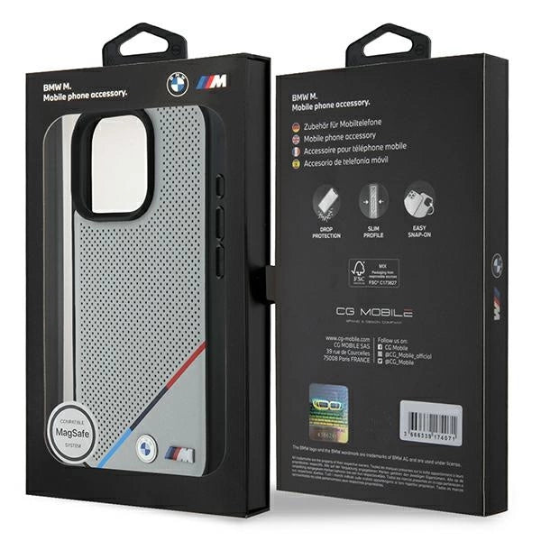 BMW M Perforeret Tricolor Line MagSafe Case til iPhone 16 Pro - Grå