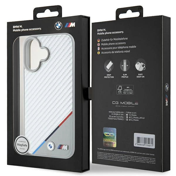 BMW M Carbon Tricolor Line MagSafe iPhone 16 Case - Grå