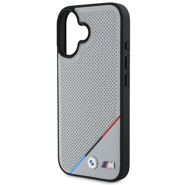 BMW M Perforeret Tricolor Line MagSafe iPhone 16 Case - Grå