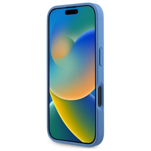 Guess læder Metal Logo Strass Crossbody Case til iPhone 16 - Blå