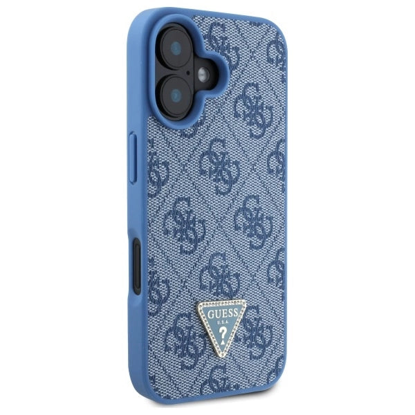 Guess læder Metal Logo Strass Crossbody Case til iPhone 16 - Blå