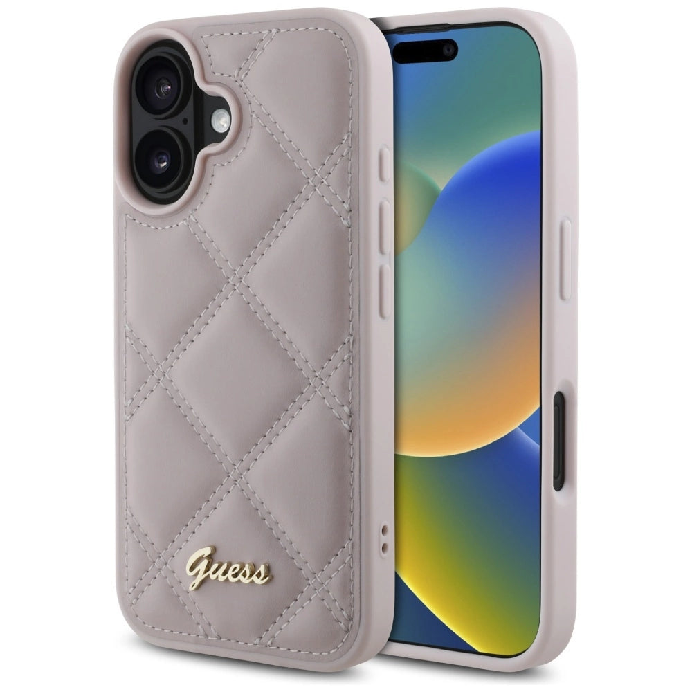 Guess Quilted Metal Logo iPhone 16 Case - Pink