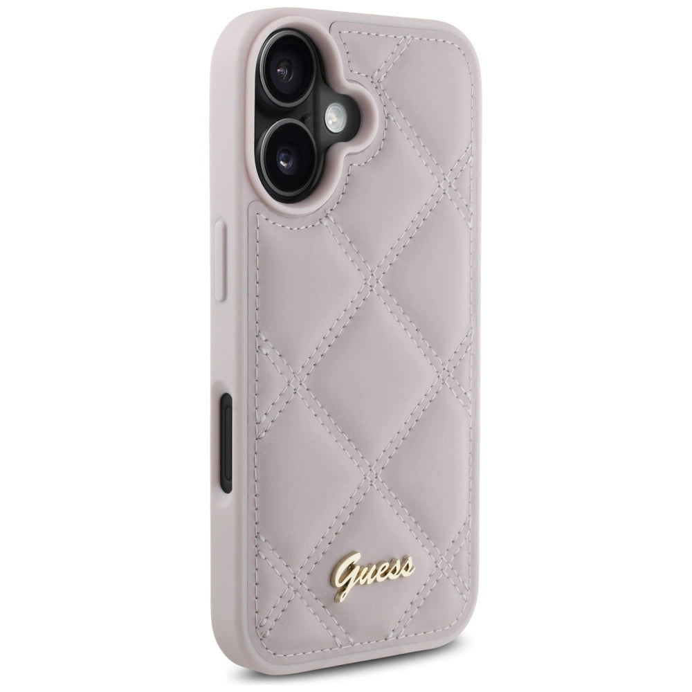 Guess Quilted Metal Logo iPhone 16 Case - Pink