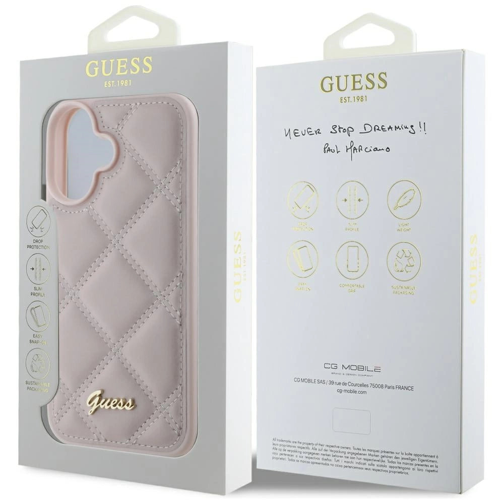 Guess Quilted Metal Logo iPhone 16 Case - Pink