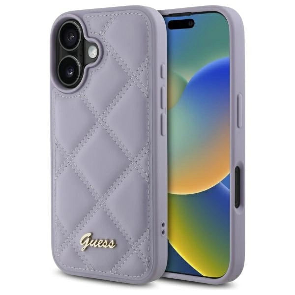 Guess Quilted Metal Logo case til iPhone 16 - lys lilla