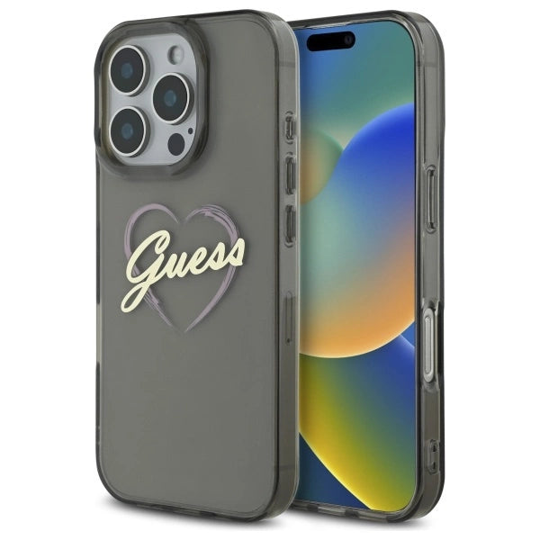 Guess IML Heart Case til iPhone 16 Pro Max - sort