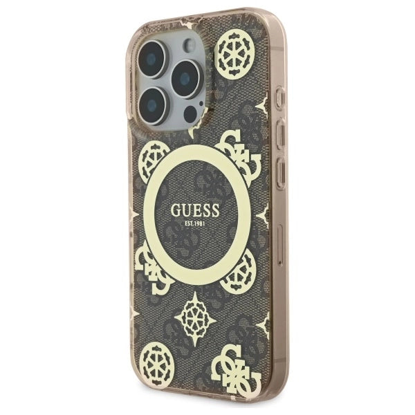 Guess IML Peony på 4G Baggrunds MagSafe Case til iPhone 16 Pro - Brunt