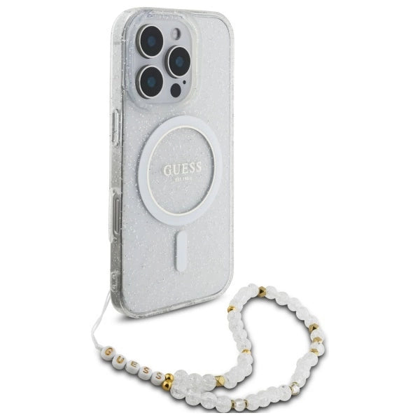 Gæt IML Glitter med Pearl Strap MagSafe iPhone 16 Pro Case - klar