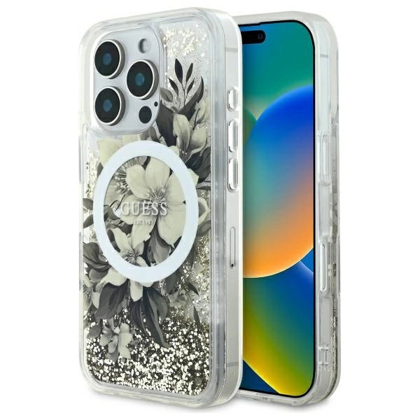 Guess Flydende Glitter Flower MagSafe iPhone 16 Pro Case - Beige