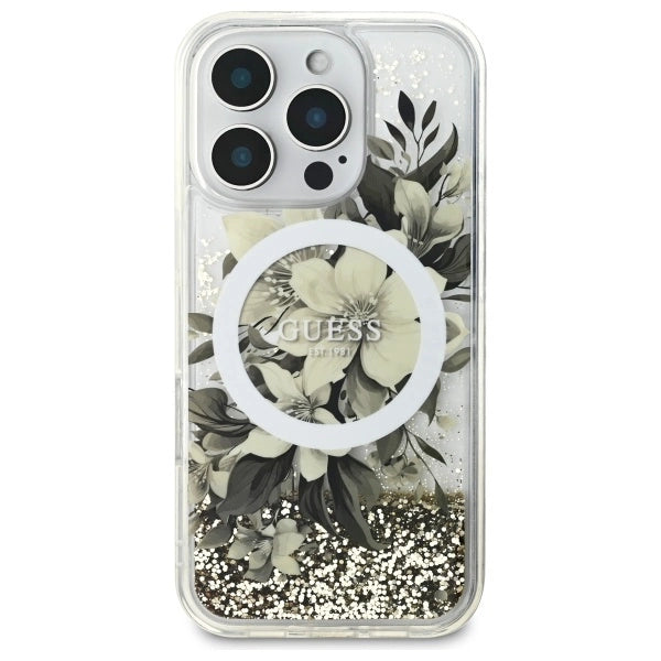 Guess Flydende Glitter Flower MagSafe iPhone 16 Pro Case - Beige