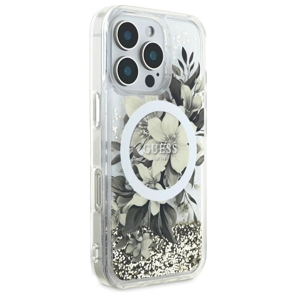 Guess Flydende Glitter Flower MagSafe iPhone 16 Pro Case - Beige