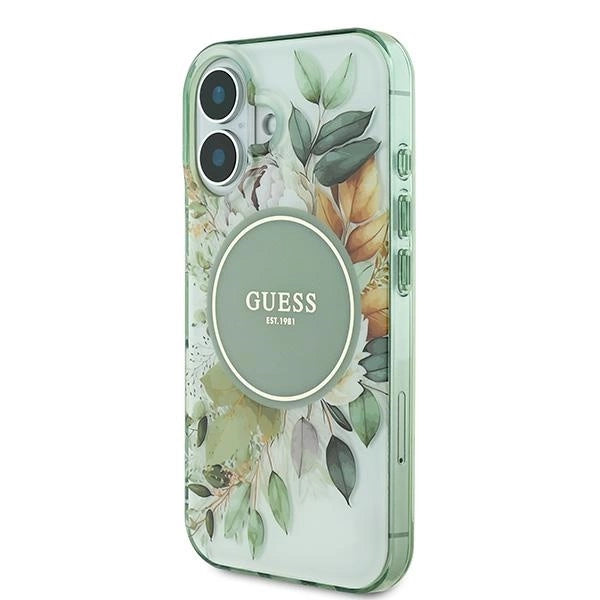 Guess IML Flower & Tonal Circle MagSafe-hylster til iPhone 16 Plus - grønt