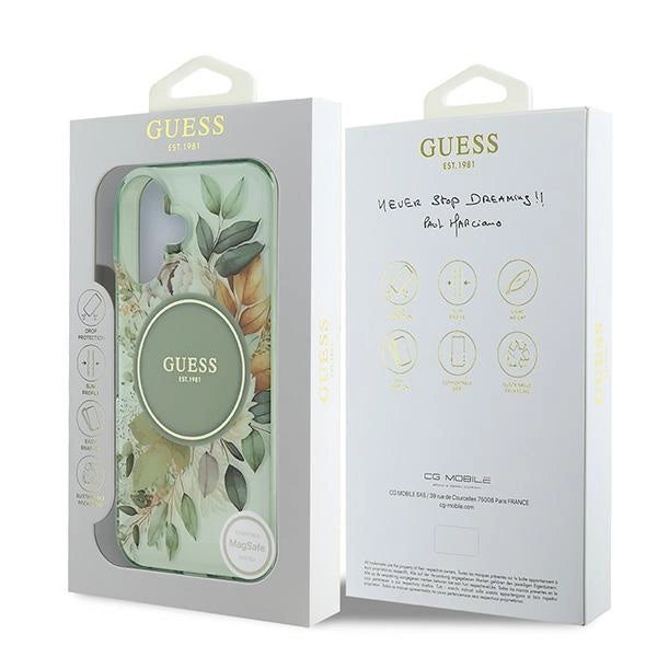 Guess IML Flower & Tonal Circle MagSafe-hylster til iPhone 16 Plus - grønt