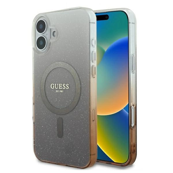 Guess IML Glitter Gradient MagSafe Case til iPhone 16 Plus - Brunt