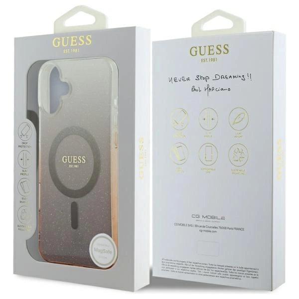 Guess IML Glitter Gradient MagSafe Case til iPhone 16 Plus - Brunt