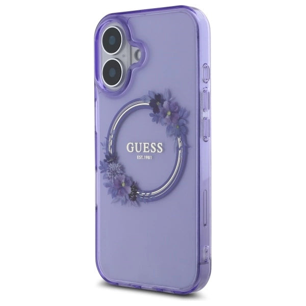 Guess IML Flowers Wreath MagSafe iPhone 16 Case - lilla