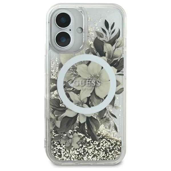 Guess Flydende Glitter Flower MagSafe iPhone 16 Case - Beige
