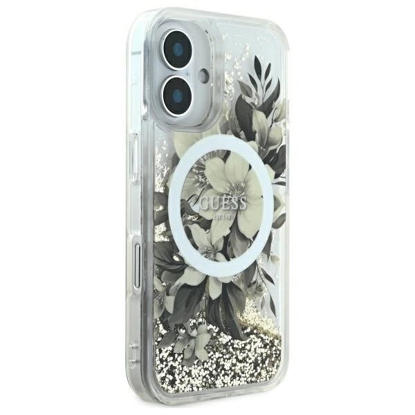 Guess Flydende Glitter Flower MagSafe iPhone 16 Case - Beige