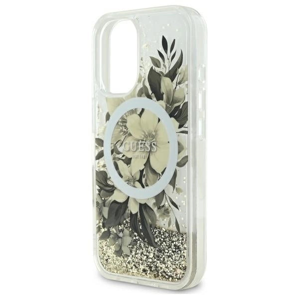 Guess Flydende Glitter Flower MagSafe iPhone 16 Case - Beige