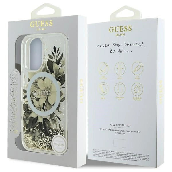 Guess Flydende Glitter Flower MagSafe iPhone 16 Case - Beige