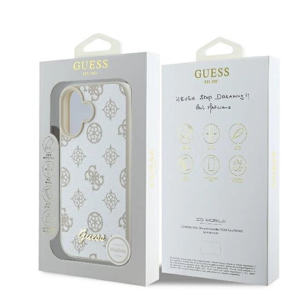Guess Peony Script Logo MagSafe iPhone 16 Case - Hvid