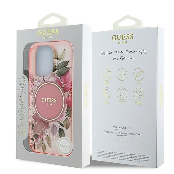 Guess IML Flower & Tonal Circle MagSafe iPhone 16 Pro Max Case - Pink