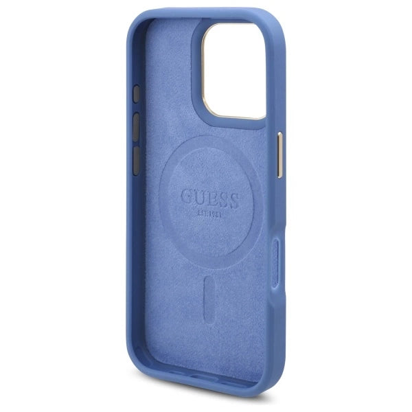 Guess 4G Logo Plate MagSafe Case til iPhone 16 Pro Max - Blå