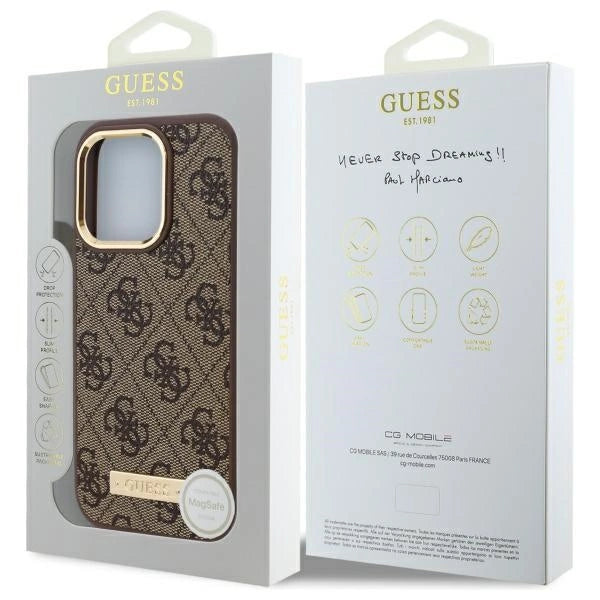 Guess 4G Logo Plate MagSafe Case til iPhone 16 Pro Max - Brunt