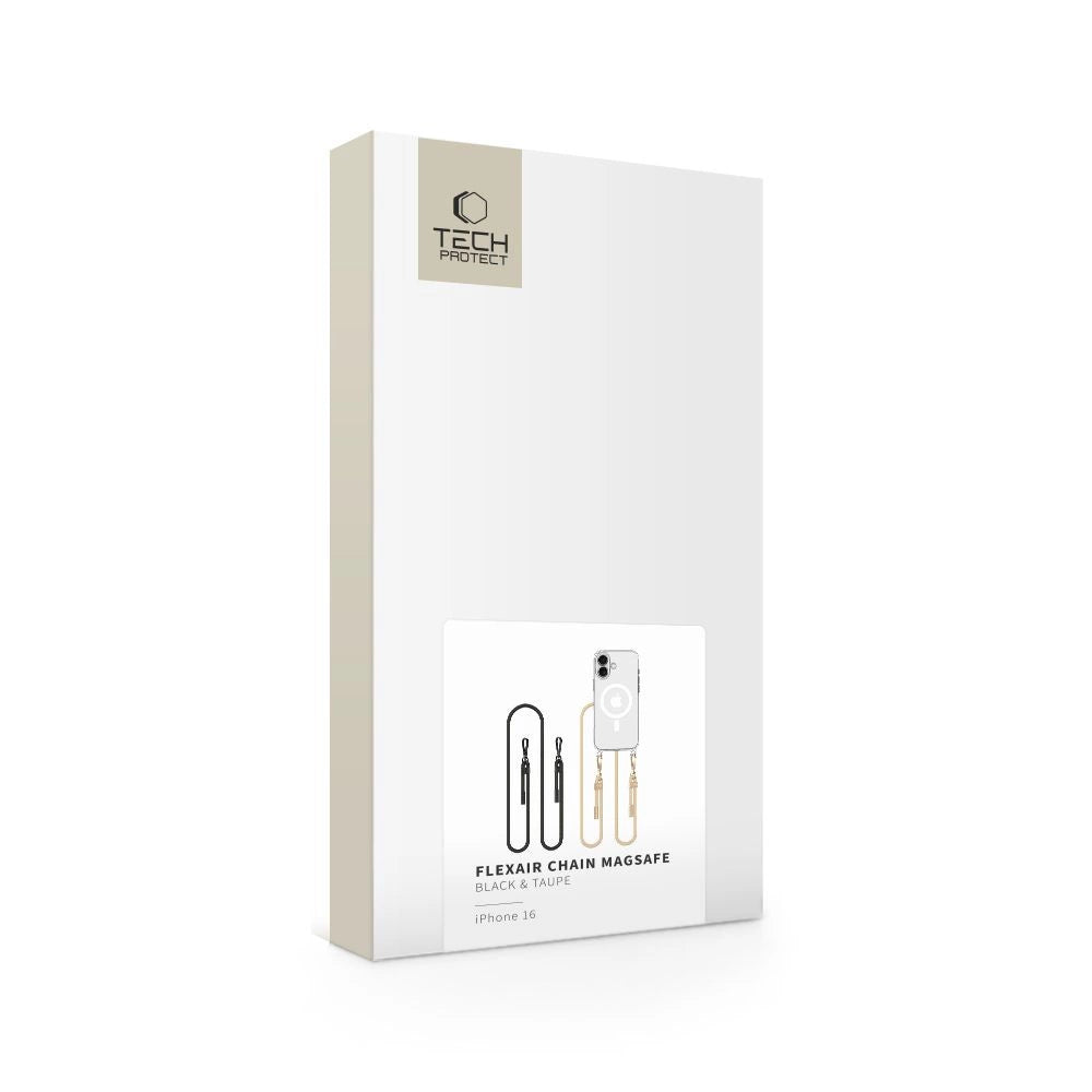 Tech-Protect FlexAir Chain MagSafe iPhone 16 Case - Clear + 2 Lanyards (Sort & Taupe)