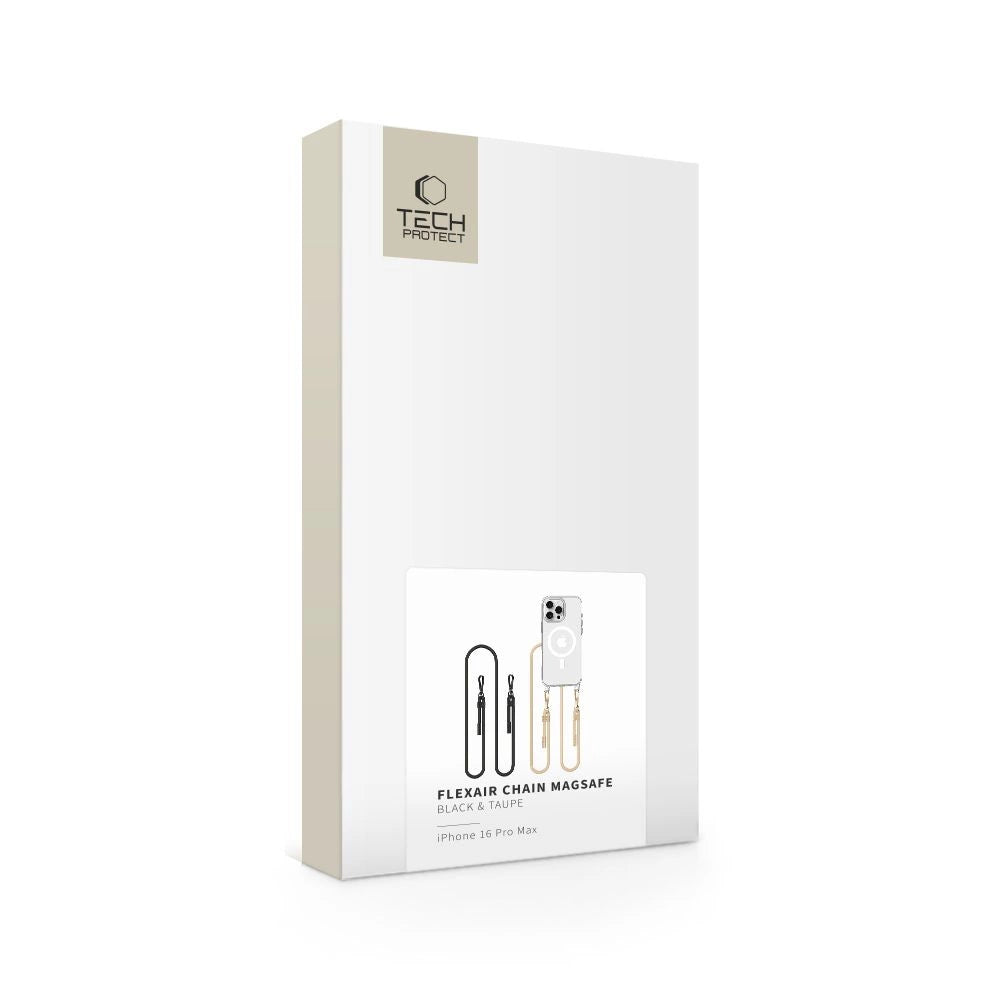Tech-Protect FlexAir Chain MagSafe Case til iPhone 16 Pro Max - Clear + 2 Lanyards (Sort og Taupe)